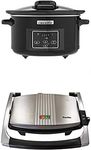 Breville Sandwich/Panini Press and Toastie Maker, 3-Slice + Serve Digital Slow Cooker with Hinged Lid and Programmable Countdown Timer, 4.7 Litre