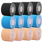 CHOIMOKU 12 Rolls Kinesiology Tape Roll 2inch Uncut Taping Tape Strengthtape Muscle Tape Sports Tape Waterproof Sport Tape 2" Bulk Athletic Tape Knee Pain Elastic Therapeutic 4x Beige 4x Black 4x Blue