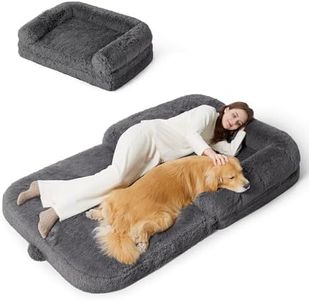 Bedsure Human Dog Bed for Adults - 2 in 1 Foldable Human Sized Giant Dog Bed Fits Pet Families with Egg Foam Supportive Mat and Waterproof Liner, Faux Fur Orthopedic Dog Sofa, 180x104cm, Dark Grey