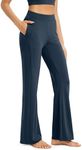 ODODOS Women's Modal Soft Mini Flared Pants with Pockets High Waist Pull-On Casual Lounge Pants-31 Inseam, Navy, X-Small