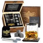 Whisiskey - Whisky Glasses Set - Whisky Accessories Set - Whisky Gift Set - 4 Whiskey Stones & 1 Glass & 1 Coaster - Ice Cubes Reusable - Coasters Included - Gifts for Men