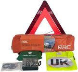 RAC European Driving Kit – Essential Car Travel Kit for Roadside Emergency & Breakdown in Europe – Includes First Aid Kid, Hi-Vis Vest, Spare Bulb Kit, UK Car Sign & Warning Triangle