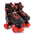 M.Y X-Skate Adjustable Red Quad Roller Skates with Built In Adjusters Kids Roller Boots for Boys & Girls - Small