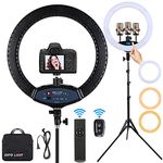 19 inch LED Ring Light LCD Display Touch Screen with Tripod Stand Dimmable Makeup Ring Light for Studio Portrait YouTube Vlog Video Shooting with Remote Controller, CRI>90