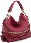 Dasein Purses for Women Vegan Leather Handbags Rhinestones Hobo Bags Tote Purse Shoulder Bag Ladies Handbag (Wine Red)