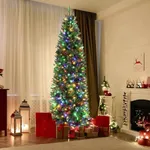 GAOMON 7.5 Ft Pre-Lit Christmas Tree, Artificial Pencil Christmas Tree with 300 Multicolor Led Lights, 8 Lighting Modes, Foldable Metal Base, Xmas Tree for Home, Holiday, Party Decoration