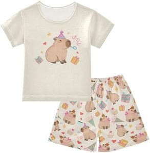 KUEJOP Lovely Capybara Birthday Party Summer Cute Pajama Sets, Short Sets for Daily Wears and Sleep Wears