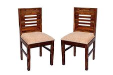 VK Furniture Sheesham Wooden Dining Chair Set of 2 for Home & Restaurant | Solid Wood Dining & Study Chair for Living Room Office | Comfortable Cushioned Seat (Honey, Set of 2)
