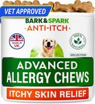 BARK&SPARK Dog Itch & Allergy Support Chews - Skin & Coat Supplement - Omega 3 Fish Oil -Itching & Paw Licking - Dry Skin & Hot Spots - 60ct - Grilled Pork