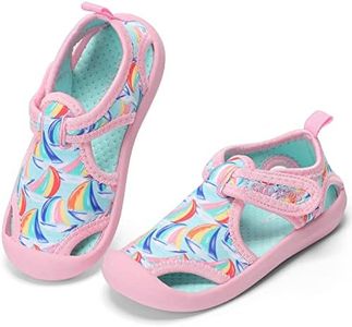 STQ Toddler Water Shoes Girls Summer Sandals Beach Swim Pool Surf Shoes Quick Dry Non-Slip Breathable Pink Sailing Boat 4 M US Toddler