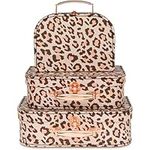 Jewelkeeper Paperboard Suitcases, Set of 3 - Nesting Storage Gift Boxes for Birthday Wedding Easter Nursery Office Decoration Displays Toys Photos - Leopard Print Design