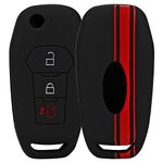 JVCV® Car Key Cover Compatible with Ford Endeavour Figo Aspire Freestyle Flip Key - Rally Stripe (Black Red)