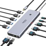 USB C Docking Station Dual Monitor 2 HDMI Adapter DisplayPort Multi Display Hub 3 Monitor Laptop Dock with Ethernet PD 100W 10Gbps USB C USB 3.1 4K HDMI DP for Asus Lenovo HP Microsoft Surface