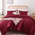 ROSGONIA Queen Comforter Set Dark Red,3pcs Bedding Comforter Sets(1 Boho Red Comforter & 2 Pillowcases) All Season Lightweight Bedspread Blanket Quilt