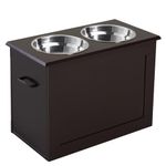 PawHut Elevated Dog Bowls for Large Dogs with Storage Dog Pet Diner Function 2 Stainless Steel Dog Bowls Elevated Base for Big-Sized Dogs and Other Large Pets, Dark Brown