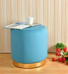 ShadowKart Ottoman Pouffes Sitting Mudda Puffy Stool for Living Room Dressing Table Pouf Round Footstool for Office Home Decor, Holland Velvet Drum, 16x16x18 Inch (GoldPatti-SkyBlue)