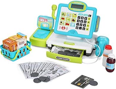 FS Pretend Play Calculator Cash Register Toy as Preschool Gift for Kids, Classic Count Toy with Sound, Microphone, Scanner, Pretend Credit Card, Play Food for Boys & Girls,45 Pieces, Ages 3 4 5 6 7