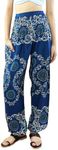 appeal Harem Pants Women Hippy Clothes for Hippie Ladies Trousers Womens Genie Black UK Women's Yoga Boho Beach Elephant Bohemian Summer Festival Cotton Smocked Waist XL, Plus, Mandala Chain Ocean