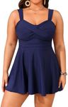 Aqua Eve Plus Size Two Piece Swimsuits for Women Tankini Bathing Suits Flowy Swim Dress with Shorts, Navy Blue, 26 Plus