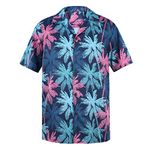 Men Hawaiian Shirts Floral Printed Casual Button Down Shirts Short Sleeve Beach Tropical Shirts for Mens Pink Blue CT S