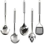 Sunallwell Cooking Utensils Set Heat Resistant Kitchen Stainless Steel Cooking Spoons Spatula Non-Stick Cooking Tools Includes Ladle Slotted Turner Skimmer Slotted Spoon Solid Spoon