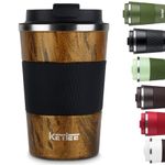 Coffee Travel Mug 12oz, Insulated Tumbler Mug with Seal Lid, Vacuum Spill-Proof Coffee Cup, Car Mug, Double-Walled Stainless Steel Water Glass for Hot/Ice Coffee Tea Milk(Wood)