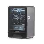 BARRINGTON Automatic Watch Winder for 4 Watches in Black with Silent Japanese Motor Multi Rotation LED Display Stylish Touch Operation Watch Organiser