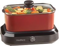 West Bend 87906R Versatility Slow Cooker 5 Different Temperature Control Settings Dishwasher Safe Includes Travel Lid & Thermal Carrying Case, 6-Quart, Red