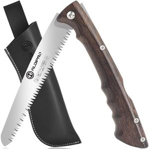 Folding Pruning Saw 7 Inch with Leather Sheath and Wenge Wooden Handle, SK5 Steel Blade, Foldable Hand Saw for Camping, Survival, Wood Cutting, Bushcraft and Tree Trimming