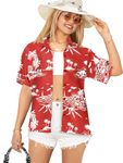 LA LEELA Women's Blouse Short Sleeve Tops Hawaiian Shirts S Strawberry, Island