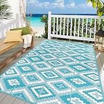 Enyhom Outdoor Indoor Picnic Area Rug, 150 x 240 cm Large Outside Woven Floor Carpet Mat, Durable Foldable Plastic Straw Rug, Recycled UV Resistant Garden Carpet Rug for Backyard Porch Patios