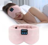 Sleep Headphones Bluetooth Eye Mask, Soft Wireless Bluetooth Headband Sleeping Mask with Ultra-thin Headset, Music Travel Adjustable Eye Cover for Women Men Side Sleepers (Pink)