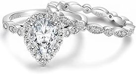 EAMTI 1.25CT 925 Sterling Silver Bridal Ring Sets Teardrop CZ Engagement Rings Vintage Pear Promise Rings Marquise Wedding Bands for Women Size 7