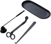 Opaltool Candle Accessory Set, 4Pcs Candle Care Tools Include Candle Wick Trimmer, Candle Wick Dipper, Candle Wick Snuffer and Storage Tray Plate for Candle Lovers (Black)