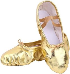 Nexete Ballet Shoes Split-Sole Slipper Flats Ballet Dance Shoes Gold Silver for Toddler Girl Women Gold Size: 5 M US Big Kid