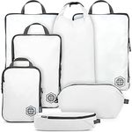 Large Compression Packing Cubes for Travel-Extra Large Compression Packaging Cube Luggage Organizers 6 Piece Set-Ultralight, Expandable/Compression Bags for Clothes (White/Grey)