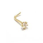 BodyJewelryOnline Adult Nose Ring Stud L Bend Surgical Steel Screw Square CZ Gem Shape 1pc 20G 18G 6MM (Gold I.P., 18)