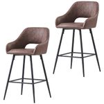 AINPECCA Bar Stools Set of 2 Brown Faux Leather Barstools Breakfast Bar Stools with Arms Backs Workshop Kitchen Barstool Upholstered Seat Metal Footrest for Home Bar Counter Kitchen and Islands