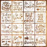 16 Pieces Stencils for Painting Inspirational Word Stencil Kit Motivational Stencils Reusable Polyester Film Template Stencils with Open Ring for Painting on Wood Wall Home Decor(6.3 x 6.3 Inches)