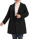 Agnes Orinda Plus Size Pea Coat for Women Long Overcoat Elegant Winter Jacket Coats Black 4X