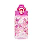 Zak Designs Sage Water Bottle For School or Travel, 16oz Durable Plastic Water Bottle With Straw, Handle, and Leak-Proof, Pop-Up Spout Cover (Flower Power)