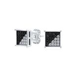 Geometric Black White Cubic Zirconia Micro Pave CZ Square Stud Earrings For Women For Men .925 Sterling Silver 8MM