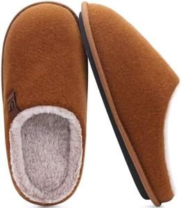 COFACE Unisex Mens Womens Warm House Slippers Cozy Memory Foam Scuff Slipper Slip On Lightweight Felt Bedroom Shoes With Indoor Outdoor Rubber Sole, Khaki Size 7