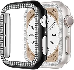 2-Pack PC Cases with Double Row Diamond for Apple Watch 40mm, Bling PC Protective Bumper for iWatch Series 6/5/4/SE - Black & Transparent