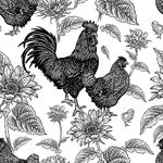 MuralPeel Black and White Rooster Chicken Sunflowers Farm Peel and Stick Wallpaper Self Adhesive Removable Easy Peel Off Stick on Wall Paper for Bedroom Cabinet Renter Friendly