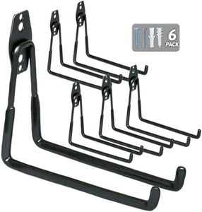 WMK Garage Hooks 6 Pack Wall Storage Hooks Heavy Duty Steel Tool Hangers for Utility Organizer, Wall Mount Holders for Garden Lawn Tools, Ladders, Bike (Black)