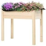 Outsunny 34"x18"x30" Elevated Planter Box with Legs Wooden Patio Raised Garden Bed Outdoor Flower Stand Yard Plant Table Raised Flower Planter w/Inner Bag Natural Wood Colour