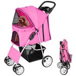 Display4top Pet Travel Stroller Dog Cat Pushchair Pram Jogger Buggy with 4 Wheels (Pink)