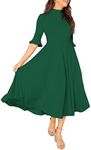 Verdusa Women's Elegant Ribbed Knit Bell Sleeve Fit and Flare Midi Dress Green S