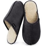 EverFoams Men's and Women's Suede Indoor House Slippers Memory Foam Bedroom Slip On with Warm Sherpa Lining (Men Size 11-12/Women Size 13-14, Black)